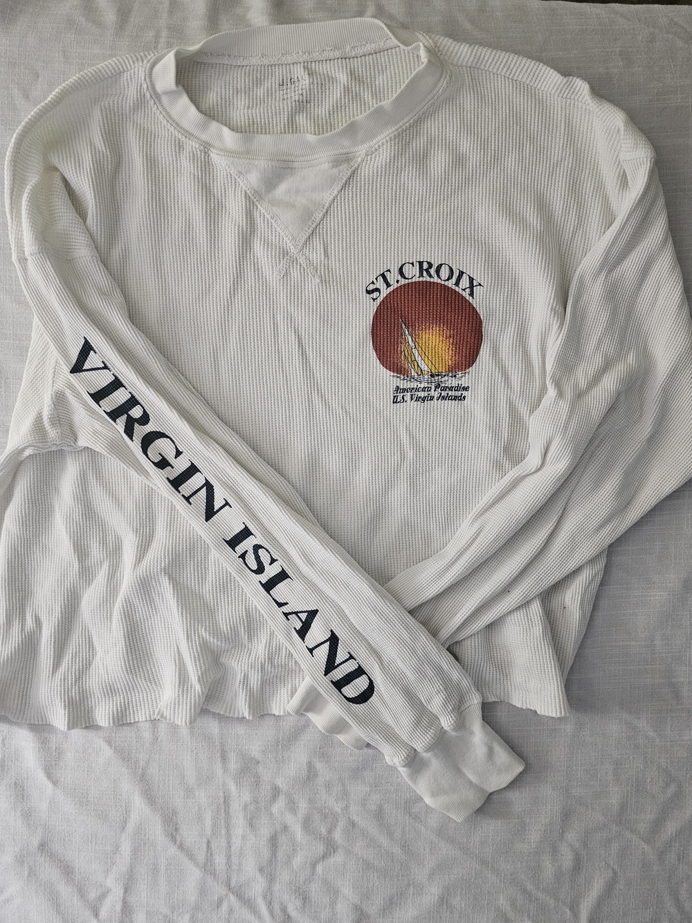 Brandy Melville White Waffle Knit Long Sleeve with Sunset Graphic